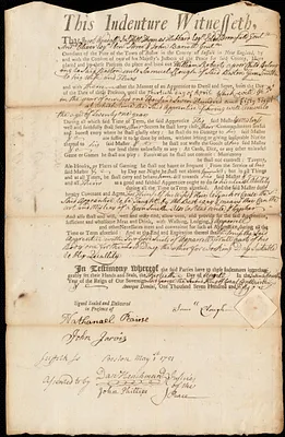 William Roberts indentured to apprentice with Samuel Clough of Boston, 30 April 1751