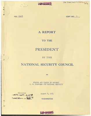 National Security Council Report 114/1, Report to the President by the National Security Council on Status and Timing of Current United States Programs for National Security
