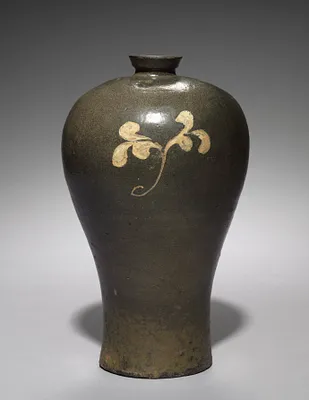 Iron-glazed Prunus Vase with Inlaid Floral Design
