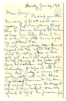 Letter from Mary Jane Truman to Harry S. Truman