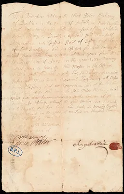 Indenture for apprenticeship of Peter Mahoney to Gershon Hail