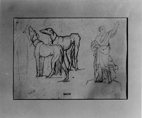 Two Greyhounds and a Draped Figure