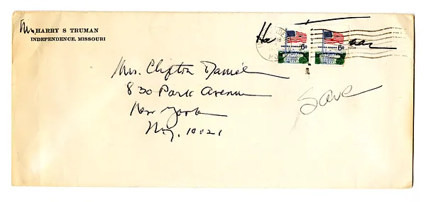 Envelope from Bess W. Truman to Margaret Truman Daniel
