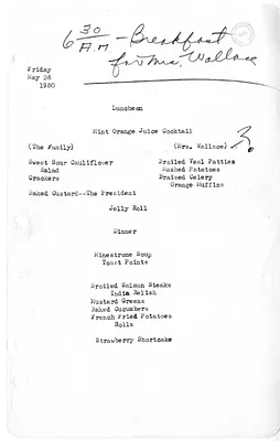 White House Luncheon and Dinner Menu
