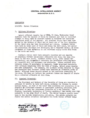 Memorandum from R. H. Hillenkoetter, Korean Situation