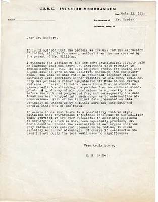 Memorandum to Mr. Roeder [A. Roeder], October 13, 1925