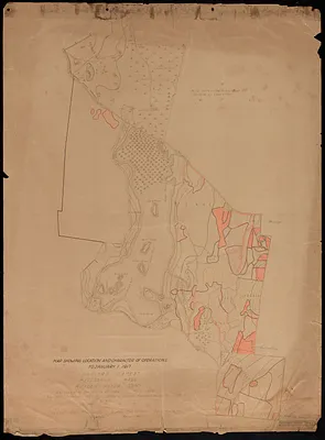 Meadow-Water Tract map showing location and character of operations to 1917