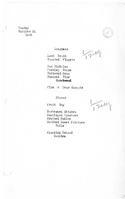 White House Luncheon and Dinner Menu