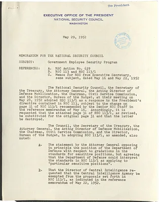 Memorandum from James S. Lay, Jr. to the National Security Council with Attachment