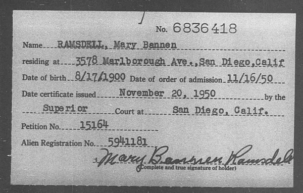 Ramsdell, Mary Bannen - 1950