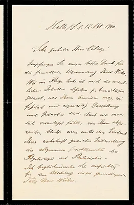 Riehl, Alois, 1844-1924 autograph letter signed to Hugo Münsterberg, Halle/S. Ger., 12 October 1900