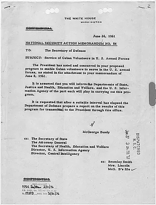 National Security Action Memorandum No. 54 Service of Cuban Volunteers in US Armed Forces