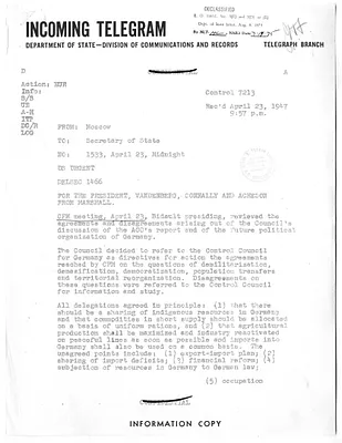 Telegram from Walter Bedell Smith to the Department of State
