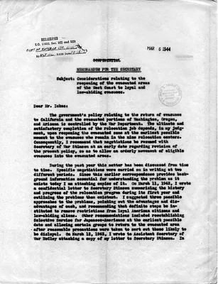 Memorandum from Dillon S. Myer to Harold L. Ickes