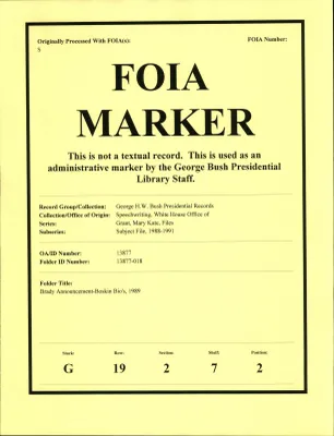 Brady Announcement - Boskin Bio's 1989 [OA 4425]