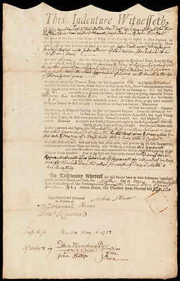 John Neeth indentured to apprentice with John Stover of Boston, 5 May 1752