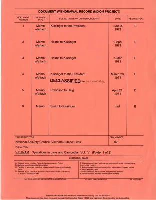 VIETNAM Operations in Laos and Cambodia Vol. IV [Folder 1 of 2]