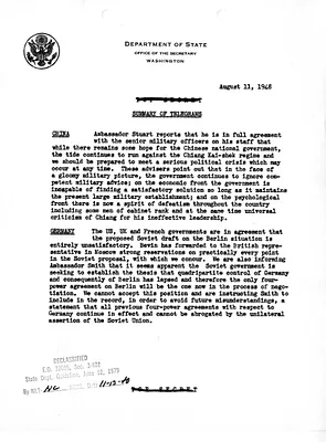 Memorandum, State Department Summary of Telegrams