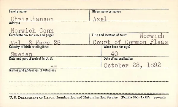 New London County, Court of Common Pleas, 1874-1906, Christianson-Finker