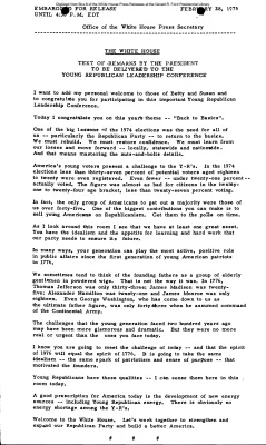 Text of Remarks by the President to be Delivered to Young Republican Leadership Conference [Ford Speech or Statement]