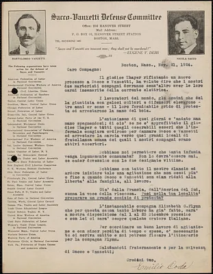 Emilio Coda typed letter signed, in Italian, to Caro Compagno, Boston, Mass., November 21, 1924