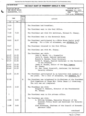 President Gerald R. Ford's Daily Diary, December 31, 1975