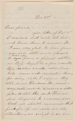 Annie Brown Adams autograph letter signed to Thomas Wentworth Higginson, [North Elba, N.Y.], 21 December [1859]