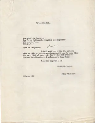 Letters Sent to Robert E. Humphries, April 22, 1931