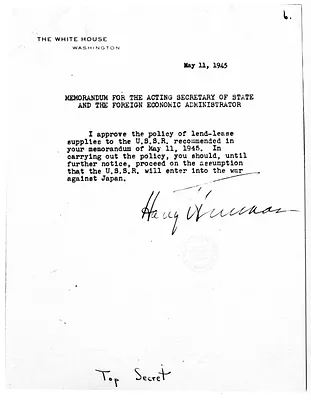 Memorandum from President Harry S. Truman to Leo Crowley and Acting Secretary of State Joseph Grew