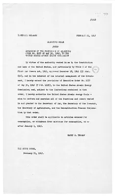 White House Press Release, Executive Order Number 9829