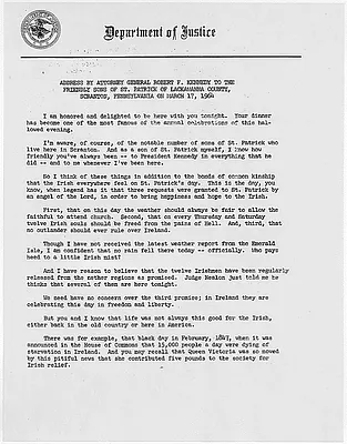 Address by Attorney General Robert F. Kennedy to the Friendly Sons of St. Patrick of Lackawanna County, Scranton, Pennsylvania March 17, 1964