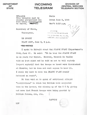 Telegram from Jefferson Caffery to Secrertary of State Edward Stettinius