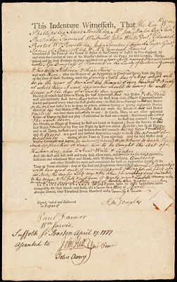 Francis Trevally indentured to apprentice with Asa Douglass of Hancock, 17 April 1777
