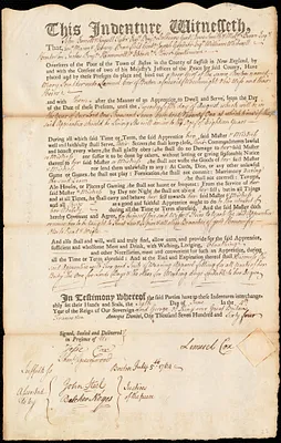 Mary Scudder indentured to apprentice with Lemuel Cox of Boston, 6 June 1764