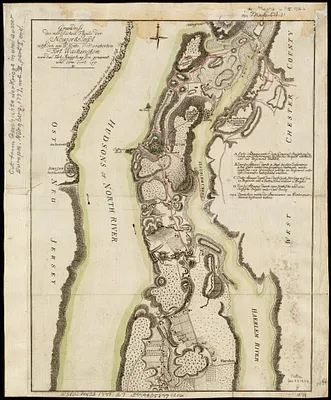 Grundriss des nördlichen Theils der Neujorks Insel nebst den am 16. Novbr. 1776. eroberten Fort Washington nun das Fort Knÿphausen genannt und dem Fort Lee