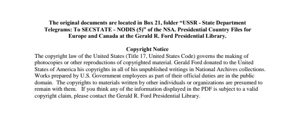 USSR - State Department Telegrams: To SECSTATE - NODIS (5)