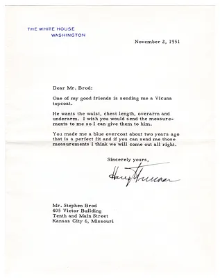 Letter to Stephen Brod from President Harry S. Truman