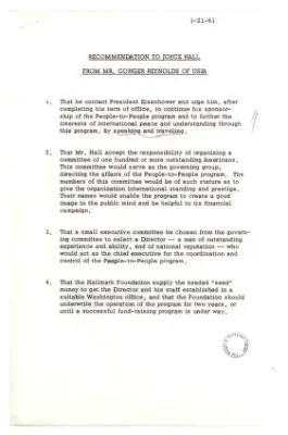 Recommendations to Joyce Hall, Hallmark Corporation from Conger Reynolds
