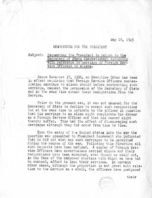 Memorandum from Acting Secretary of State Joseph Grew to President Harry S. Truman