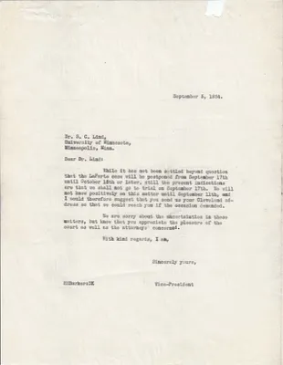 Letters Sent to S.C. Lind, September 5, 1934