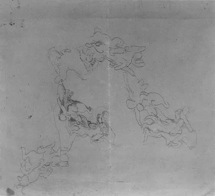 Four Sketches of a Lion Attacking a Horseman