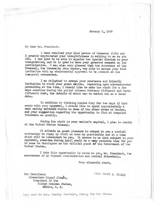 Letter from President Harry S. Truman to President of Mexico Miguel Aleman