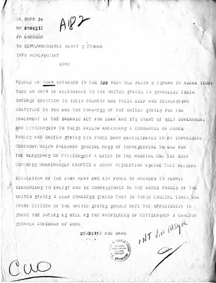 Message from Carlton Skinner to President Harry S. Truman