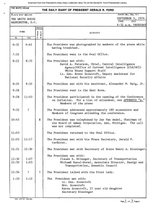 President Gerald R. Ford's Daily Diary, September 05, 1974