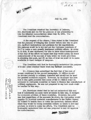 Memorandum of Conversation with Secretary of State Dean Acheson, President Harry S. Truman, Secretary of Defense Louis Johnson, and Averell Harriman