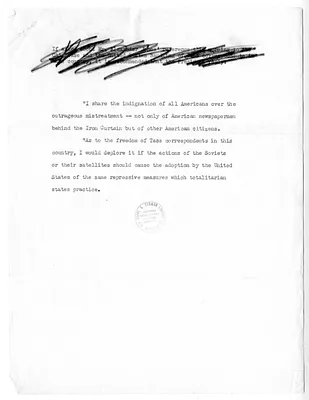Memorandum from the United Press Association to President Harry S. Truman, with Draft Note