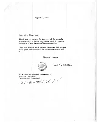 Correspondence Between Harry S. Truman and Mrs. Charles Hansrote