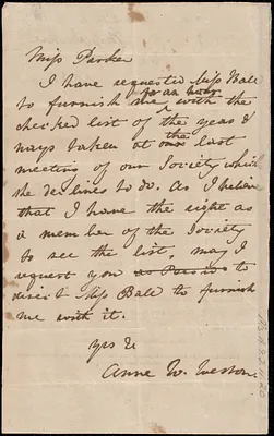 Letter from Anne Warren Weston, [Boston?], to Mary S. Parker, [1839?]