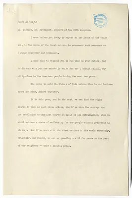 Draft of President Harry S. Truman's State of the Union Address