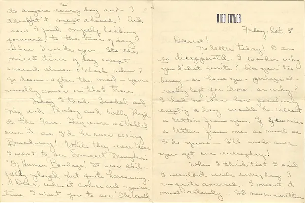 Letter from Lady Bird Taylor to Lyndon Johnson